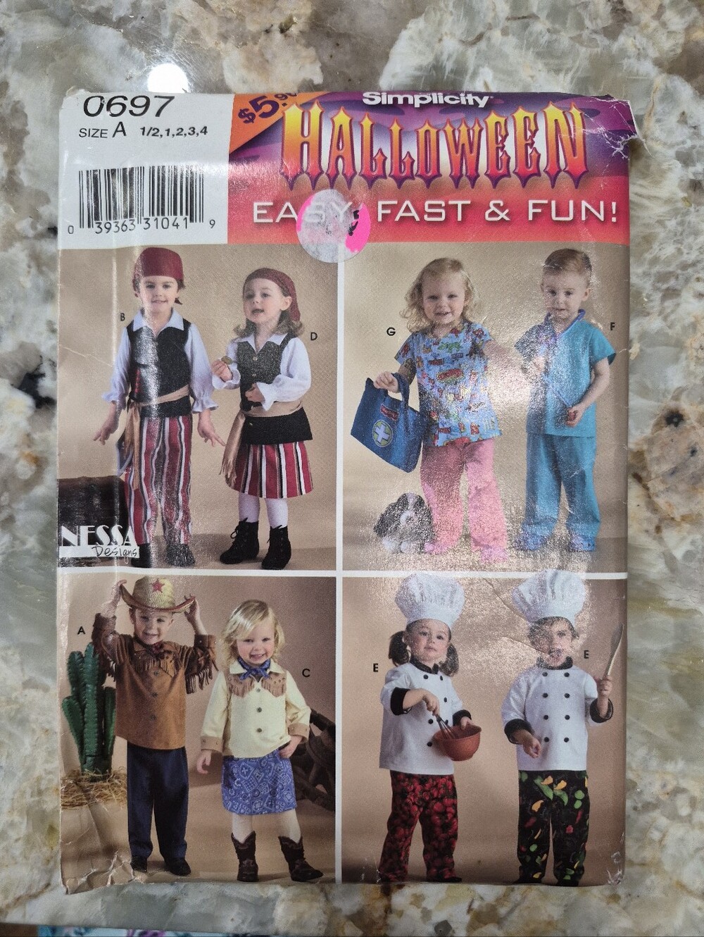 Simplicity Halloween Costumes Sewing Pattern Toddler Medical, Pirate, Chef,